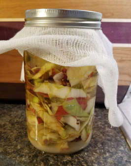 Apple scraps ready to ferment into vinegar. 